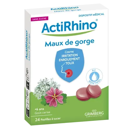 Grimberg ActiRhino Maux de Gorge 24 pastilles à sucer - Univers Pharmacie