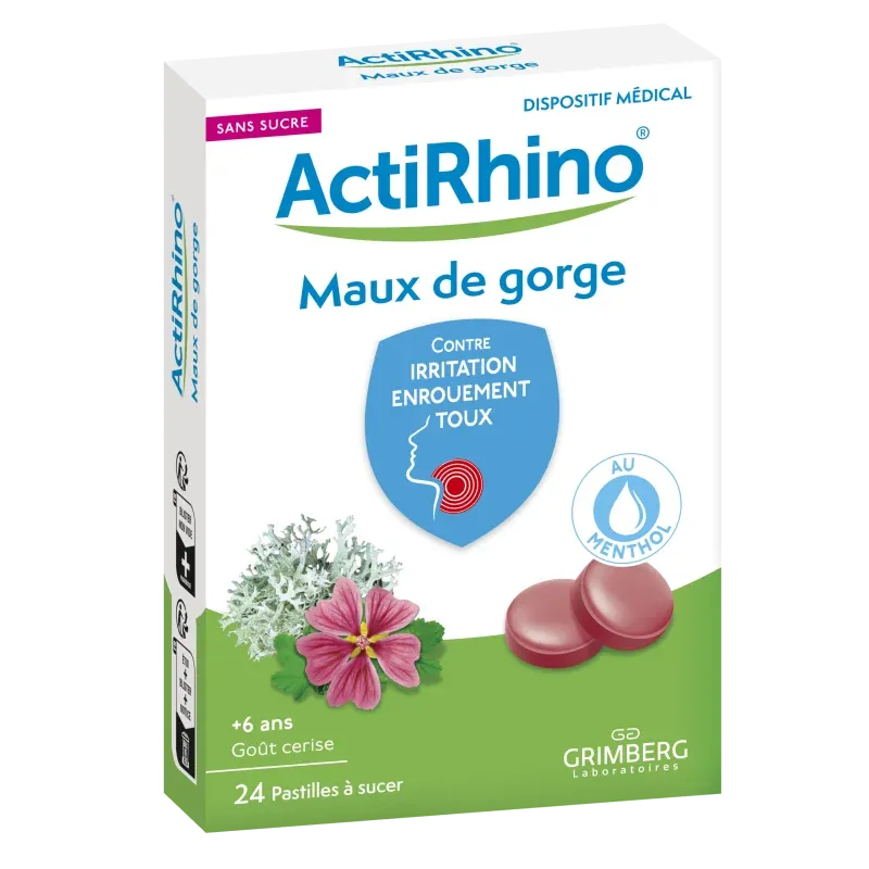 Grimberg ActiRhino Maux de Gorge 24 pastilles à sucer - Univers Pharmacie