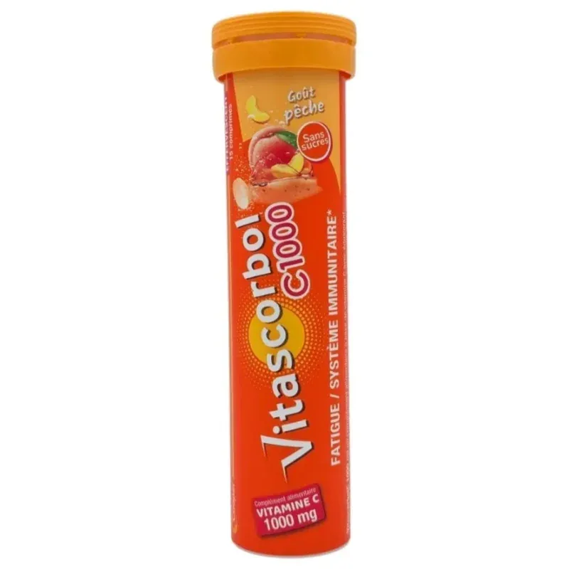 Vitascorbol C1000 Pêche 15 comprimés effervescents - Univers Pharmacie