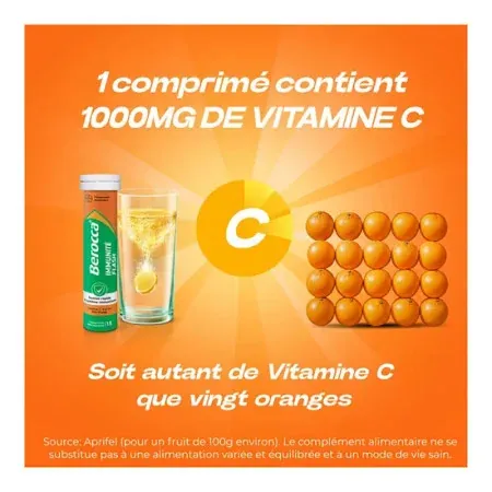 Berocca Immunité Flash Goût Orange 30 comprimés effervescents - 1000mg de vitamine C