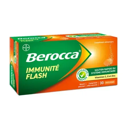 Berocca Immunité Flash Goût Orange 30 comprimés effervescents - Univers Pharmacie