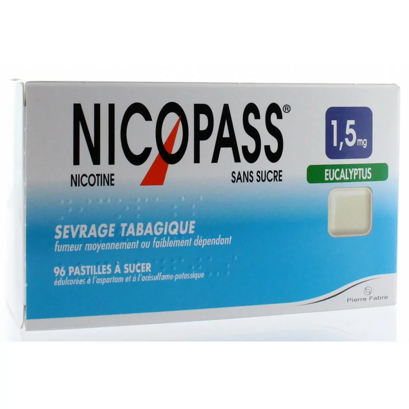 Nicopass 1,5 mg Eucalyptus sans sucre 96 pastilles