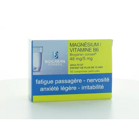 Magnésium Vitamine B6 Biogaran 48mg/5mg 50 comprimés - Univers Pharmacie