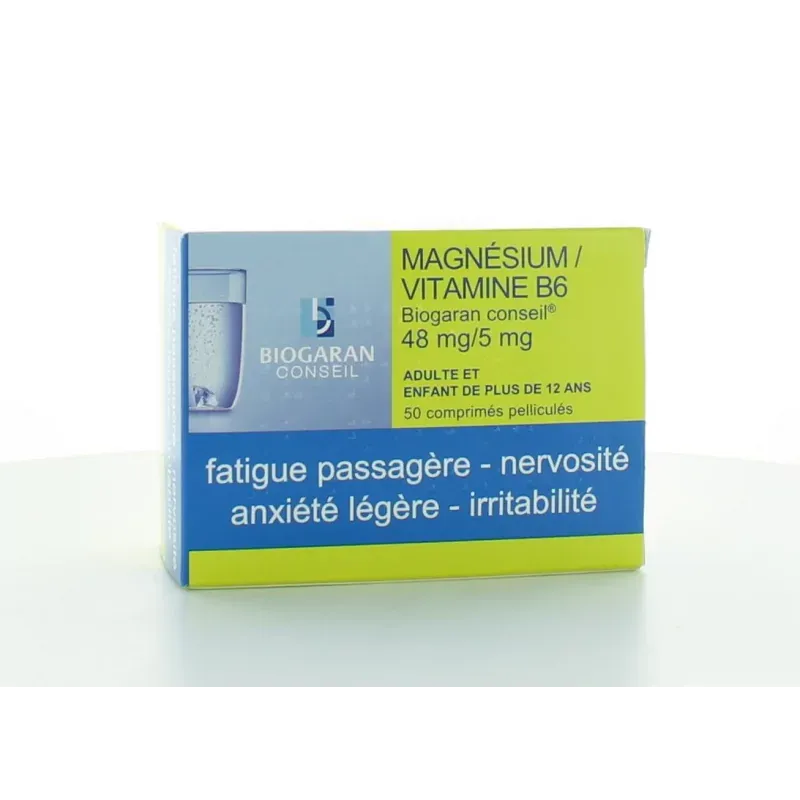 Magnésium Vitamine B6 Biogaran 48mg/5mg 50 comprimés - Univers Pharmacie