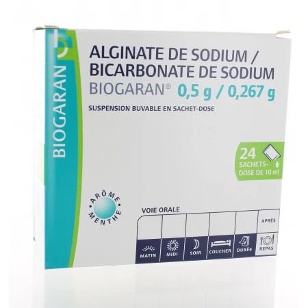 Alginate de Sodium/Bicarbonate de Sodium Biogaran 24 sachets-dose - Univers Pharmacie