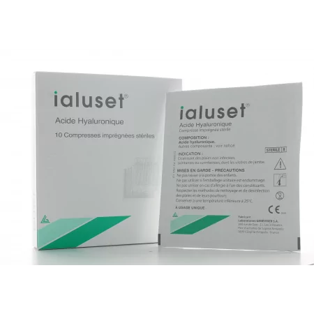 Ialuset Compresses Imprégnées Acide Hyaluronique 10 pièces - Univers Pharmacie