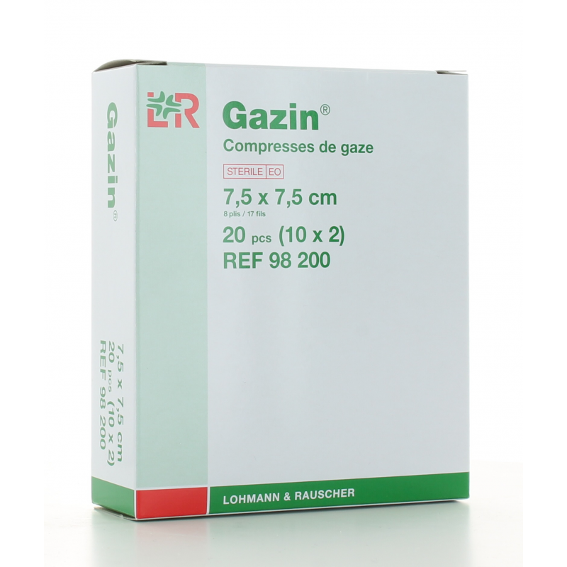 Compresses de gaze stériles Gazin 7,5 X 7,5cm - 20 pièces