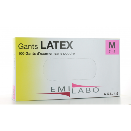 Emilabo Gants Latex sans poudre Taille M 100 pièces - Univers Pharmacie