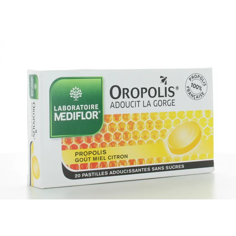 Oropolis coeur liquide goût miel citron sans sucres Mediflor - boîte de 20  pastilles