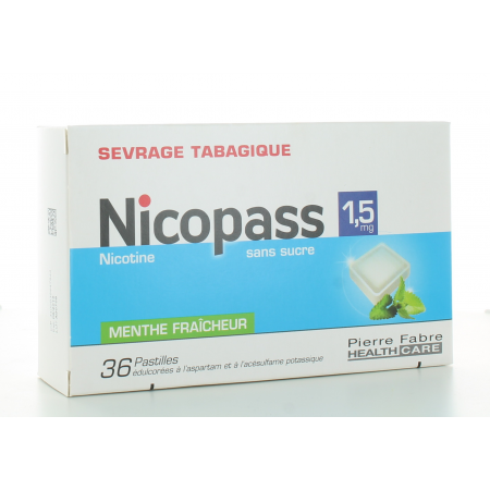 Nicopass 1,5mg Menthe Fraîcheur sans sucre 36 pastilles - Univers Pharmacie