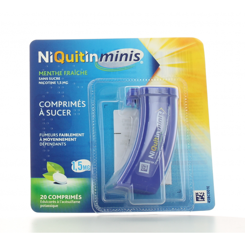 Niquitin Minis 1,5mg Menthe Fraîche sans sucre 20 comprimés Niquitin Minis 1,5mg Menthe Fraîche sans sucre 20 comprimés