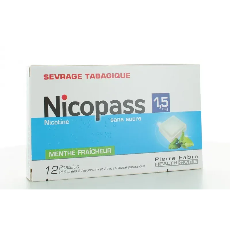 Nicopass 1.5 mg Menthe Fraîcheur sans sucre 12 pastilles Nicopass 1.5 mg Menthe Fraîcheur sans sucre 12 pastilles