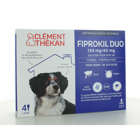 Fiprokil Duo Chien 10-20 kg 134mg/40mg 4 pipettes