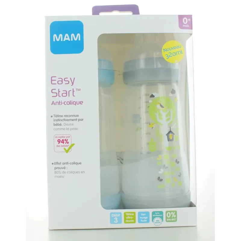 MAM Biberons Easy Start Bleu et Blanc 320ml X2 - Univers Pharmacie