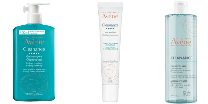 Trio de soin Avène Cleanance, eau micellaire, soin matifiant et gel nettoyant