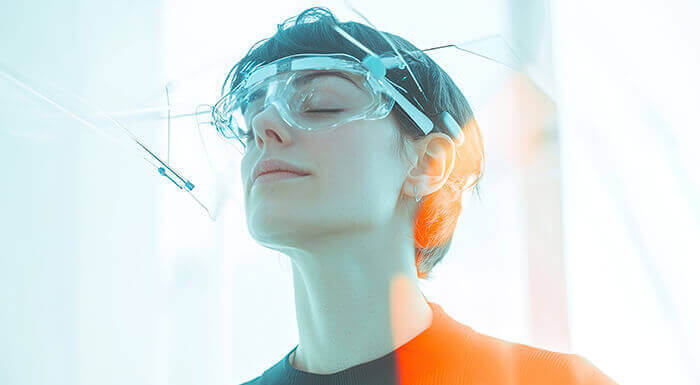 femme munie de lunettes de biohacking