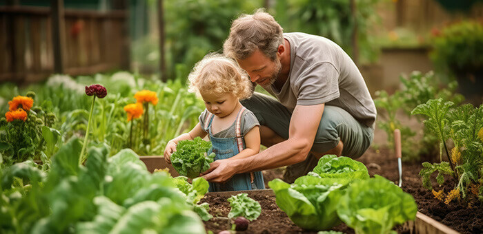 père qui jardine avec son enfant