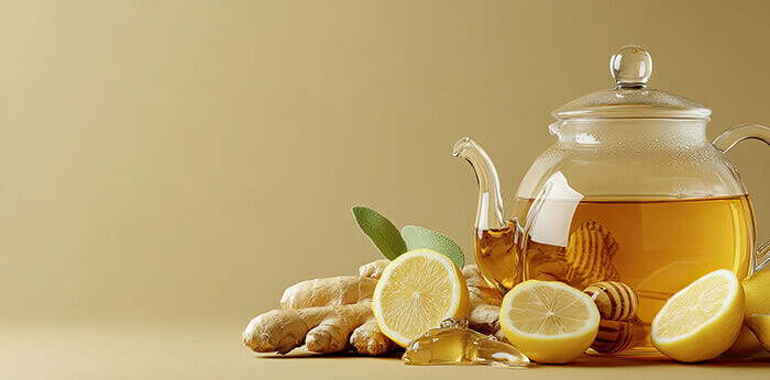 pot de tisane gingembre, citron et miel