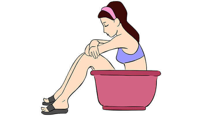 illustration d'une femme prenant un bain de siege