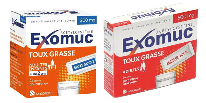 Boites d'Exomuc en 200mg et en 600mg