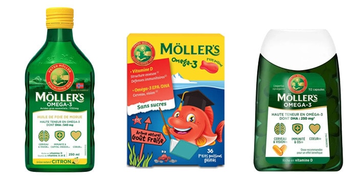 divers produits à base d'huile de foie de morue de la marque Möller's