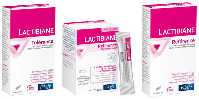 boites de Lavctibiane Référence en gélules et en stick et de Lactibiane Tolerance