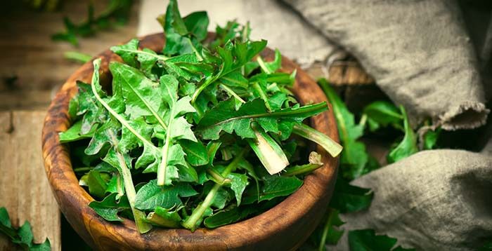 pissenlits dans un saladier en bois