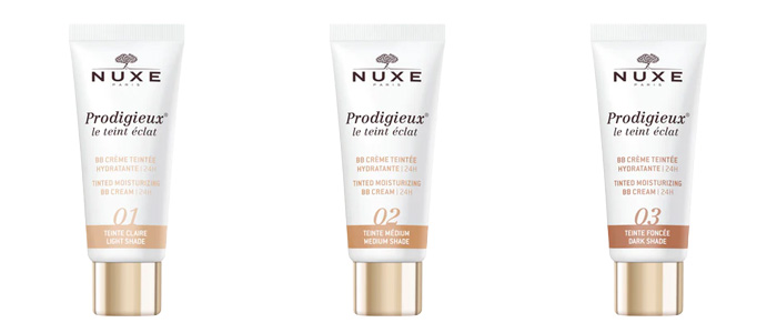 présentation des 3 teintes de la BB crème de Nuxe