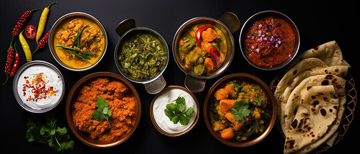 ensemble de plats traditionnels de l'alimentation ayurvédique