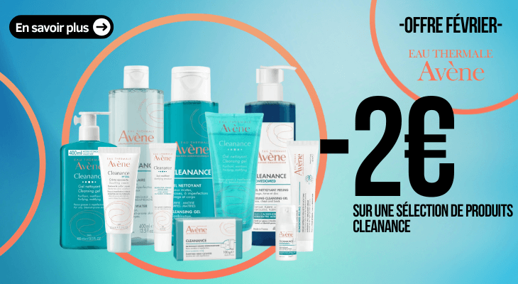 2€ de remise sur une sélection de soins de la gamme Avène Cleanance