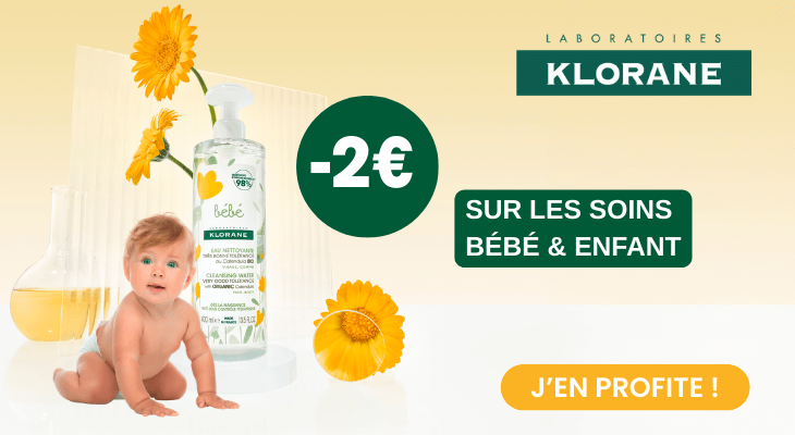 2€ de remise sur une séléction de soins Klorane Bébé